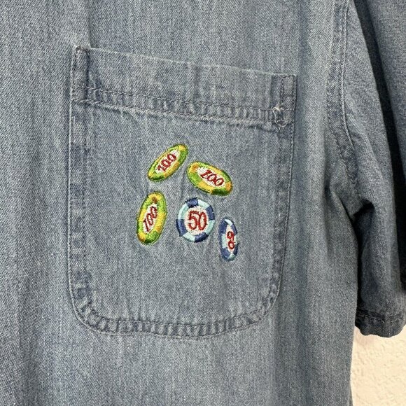 Vtg Bay Beauty Women's Las Vegas Denim Button Up Shirt Shoulder Pads XXL Blue - Picture 2 of 9